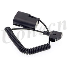Load image into Gallery viewer, LP E6 Dummy Battery to Dtap male Spring Power Coiled Cable for SmallHD 501 502 702 Monitor and Canon 5D4 5DSR 5D2 5D3 6D 60D 7D 7D2 70D 80D