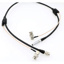 Load image into Gallery viewer, Power Cable for Teradek 55 Bond BMCC Camera 2 pin Male Right Angle BNC to Hirose 4 Pin Male Right Angle BNC Cable
