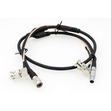 Load image into Gallery viewer, Power Cable for Teradek 55 Bond BMCC Camera 2 pin Male Right Angle BNC to Hirose 4 Pin Male Right Angle BNC Cable

