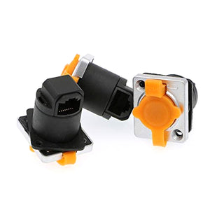 Shielded Industrial Dual Panel Mount IP65 RJ45 Right Angle Connector Waterproof Dustproof Socket Signal Transmission 3 PCS